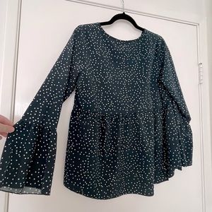 Green polka dot flowery sleeves blouse size large